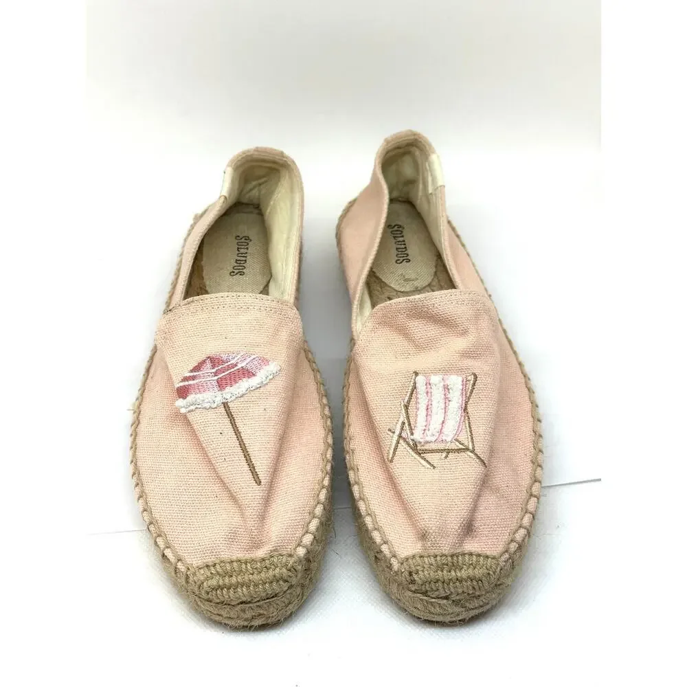 SOLUDOS Anthropologie Beach Day Embroidered Espadrilles Umbrella Chair Pink 7.5